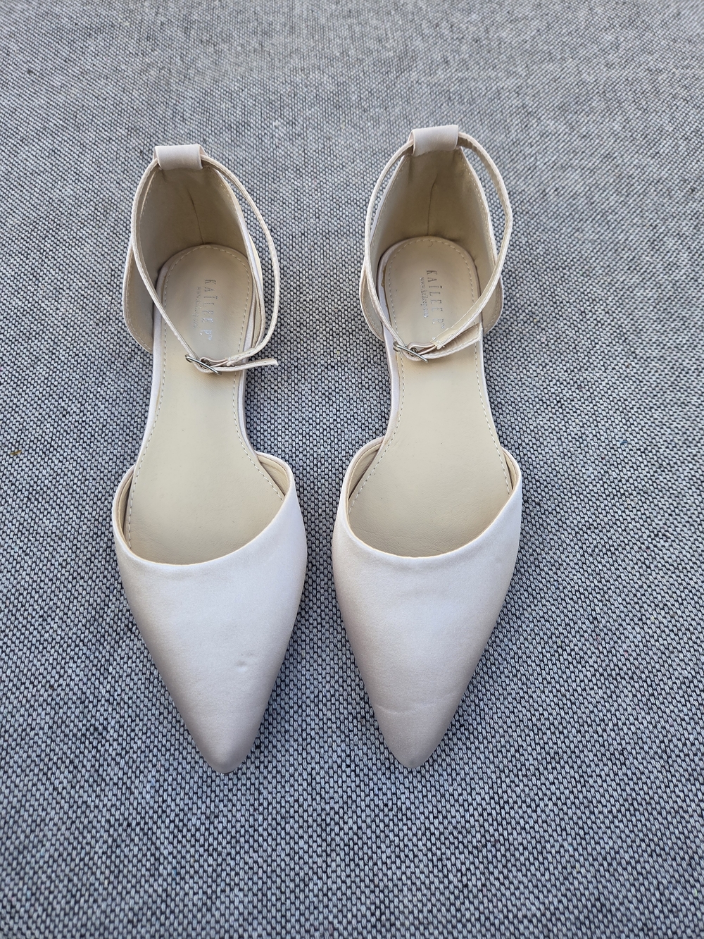 Kailee P Ivory Satin Pointed Toe Ankle Strap Flats Size 8.5